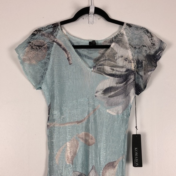 Komarov V neck short flutter lace sleeve midi overall textured print Size Large - Picture 5 of 8